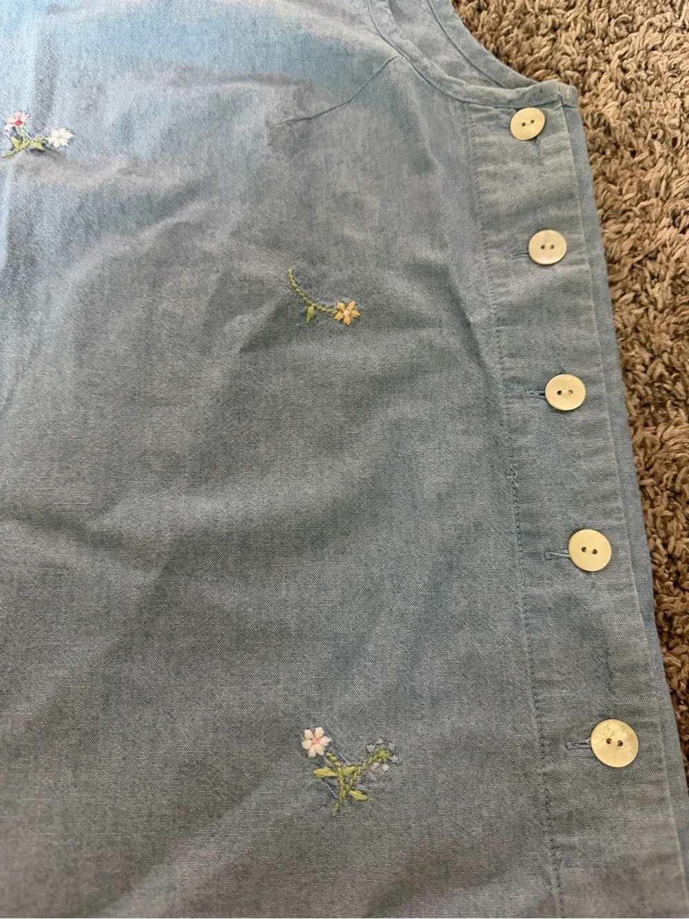 Susan Bristol Vintage Denim Blue Embroidered Sleeveless Top